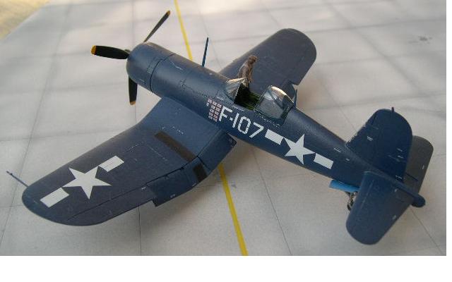 1/48 scale F4U Corsair. Airbrushed with enamel paints. 1/48 scale corsair airbrushed semi-gloss blue